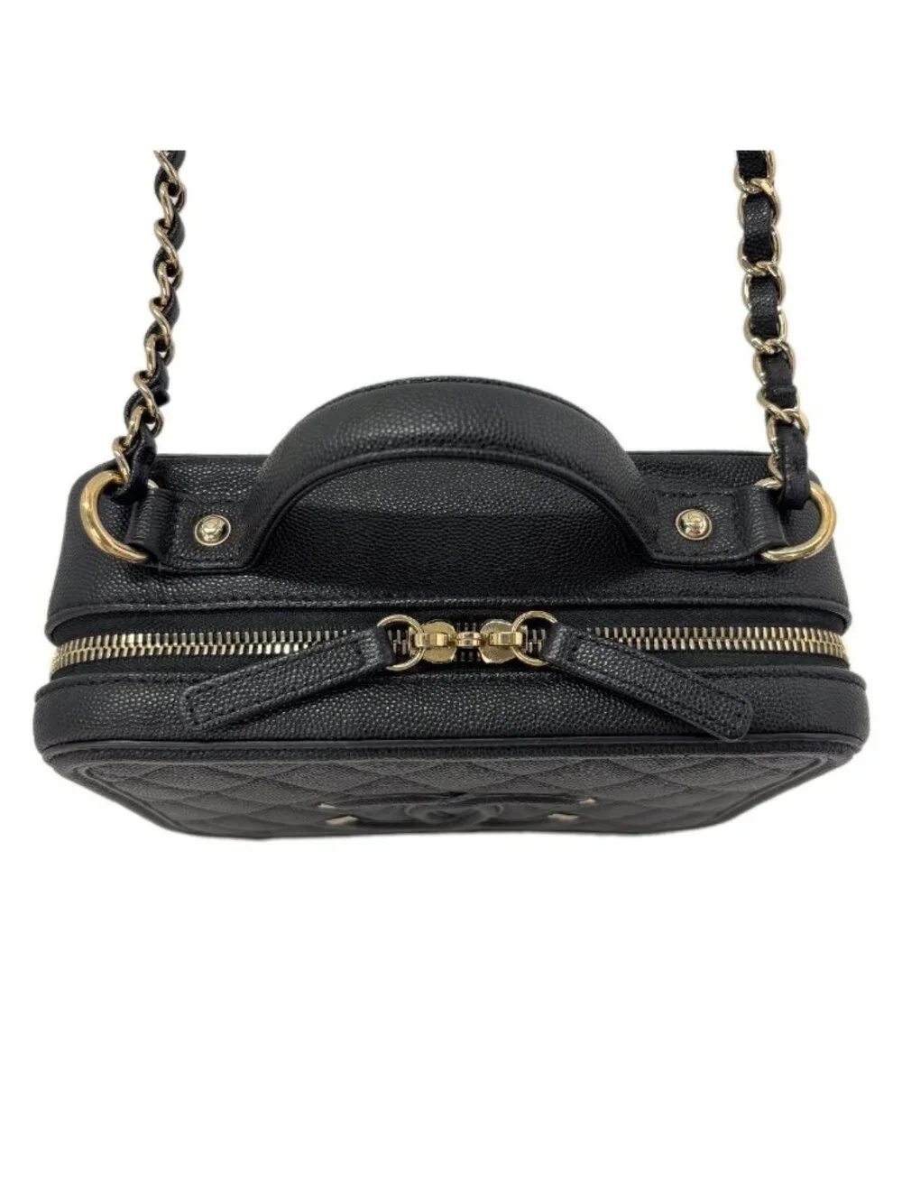 Chanel Bag CC Filigree Vanity Case 2-Way Chain Shoulder Black Champagne Gold